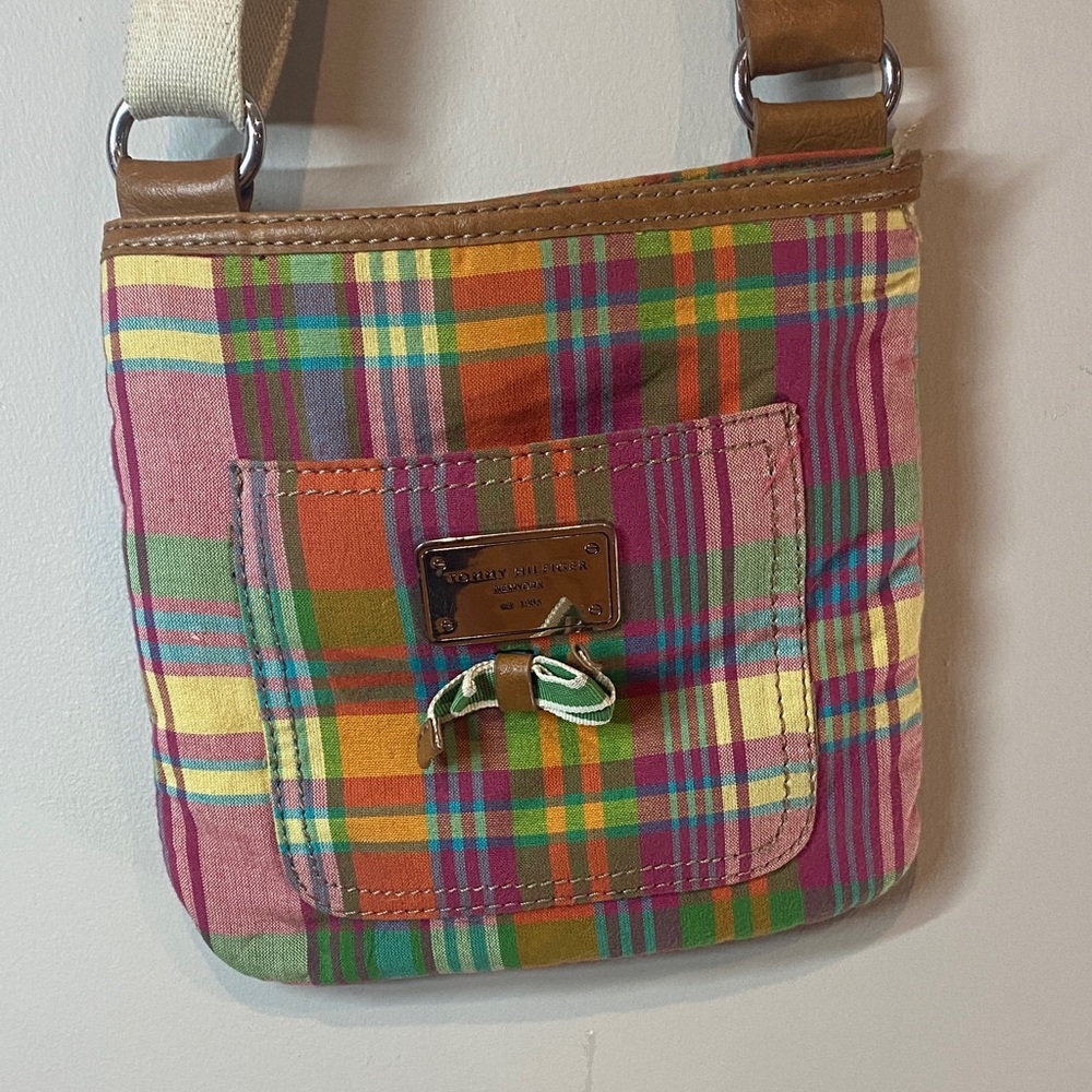Tommy Hilfiger Plaid Madras Crossbody Bag • Preppy Y2K Mini Purse • 8x8